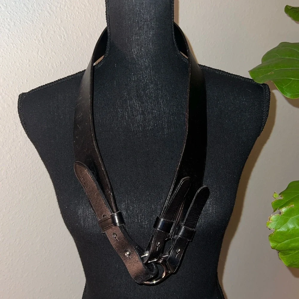 Ralph Lauren Women’s Classic Black Leather Belt with Silver Ring Buckle Medium